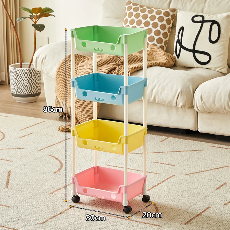 4层马卡龙置物架收纳储物架移动推车带轮子卧室客厅零食架宿舍1A