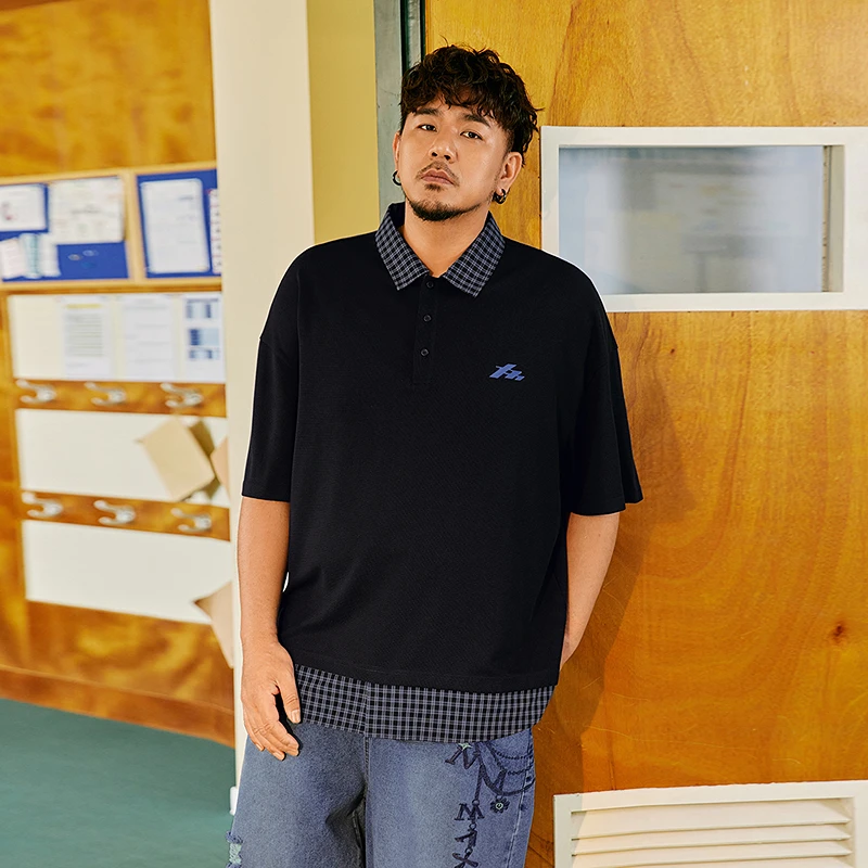 NMAX大码潮牌男装25年夏季假两件格纹拼接Polo衫短袖T恤FNV006