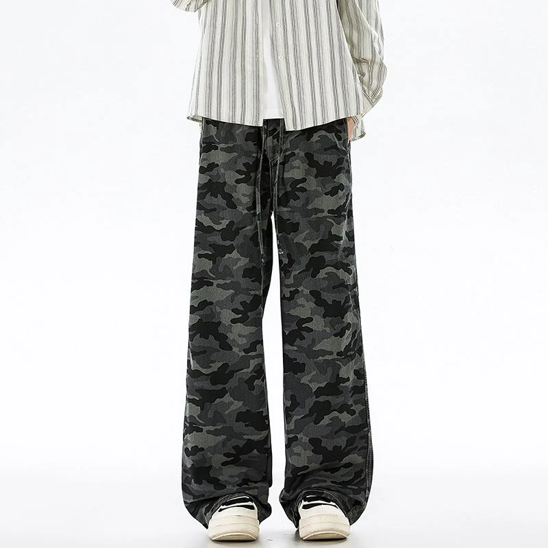早秋新款长裤美式撞色休闲裤男宽松直筒裤男款重磅卫裤男生迷彩裤