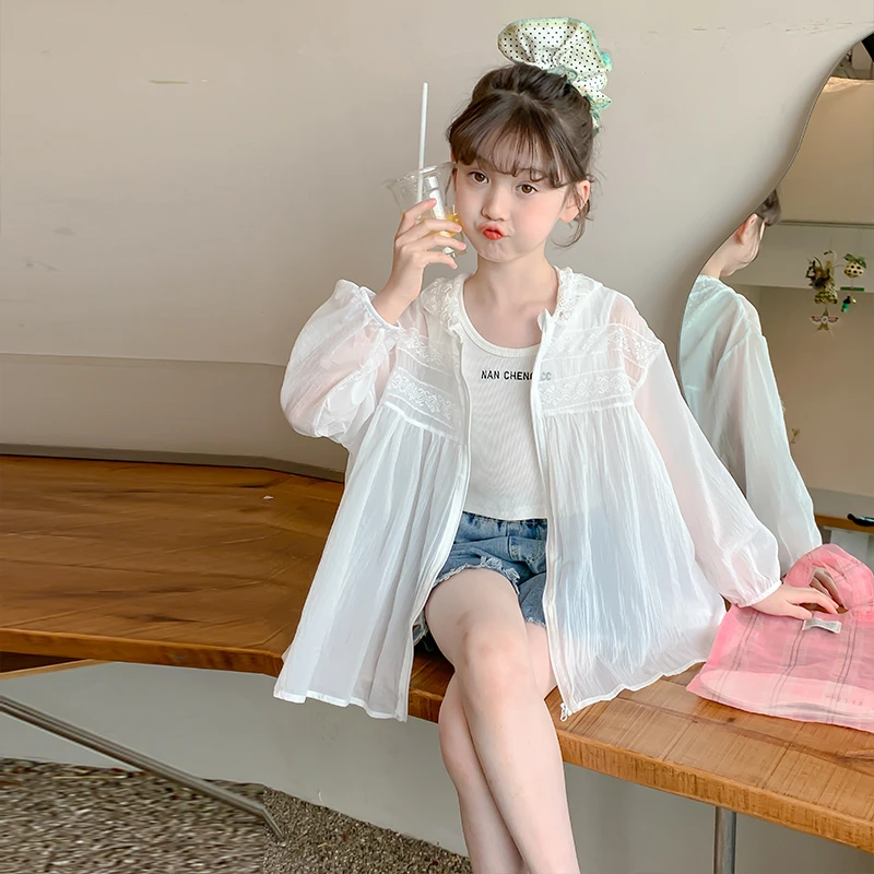 女童超轻防晒衣夏季2025新款儿童花边薄外套女大童夏日速干防晒衣