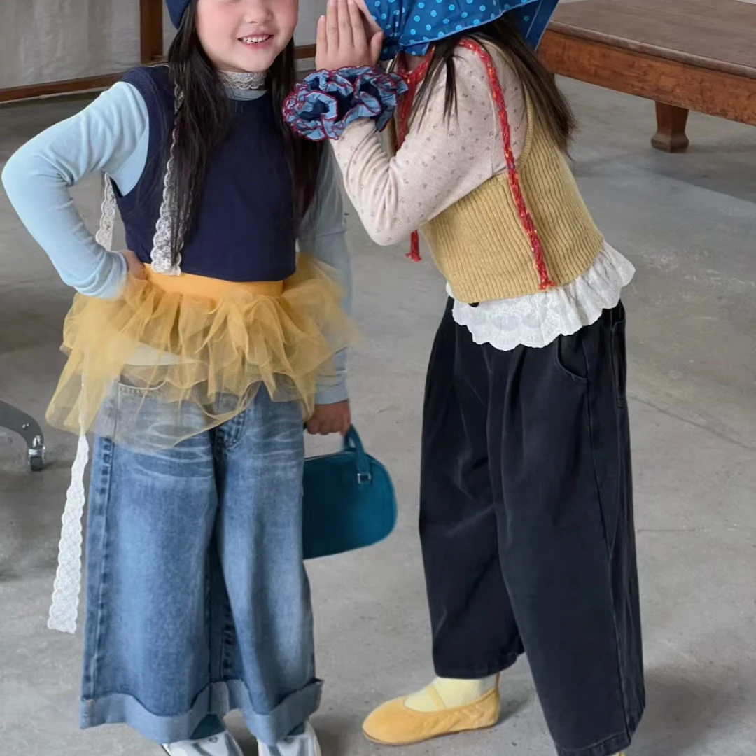 （单裤）女童牛仔裤百搭宽松直筒裤子