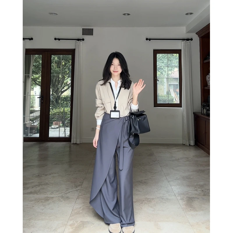 郭九九呢 天丝棉气质显瘦假两件衬衫设计感西装阔腿裤 G925A13940