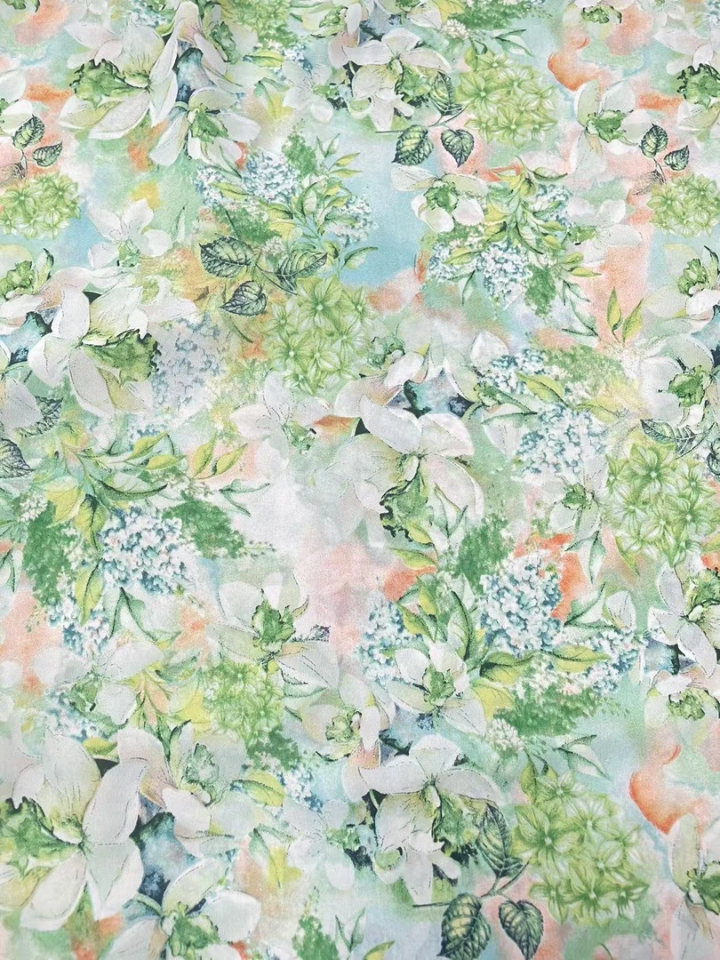 绿叶百合花富贵弹力双绉时尚面料（不支持7天无理由）