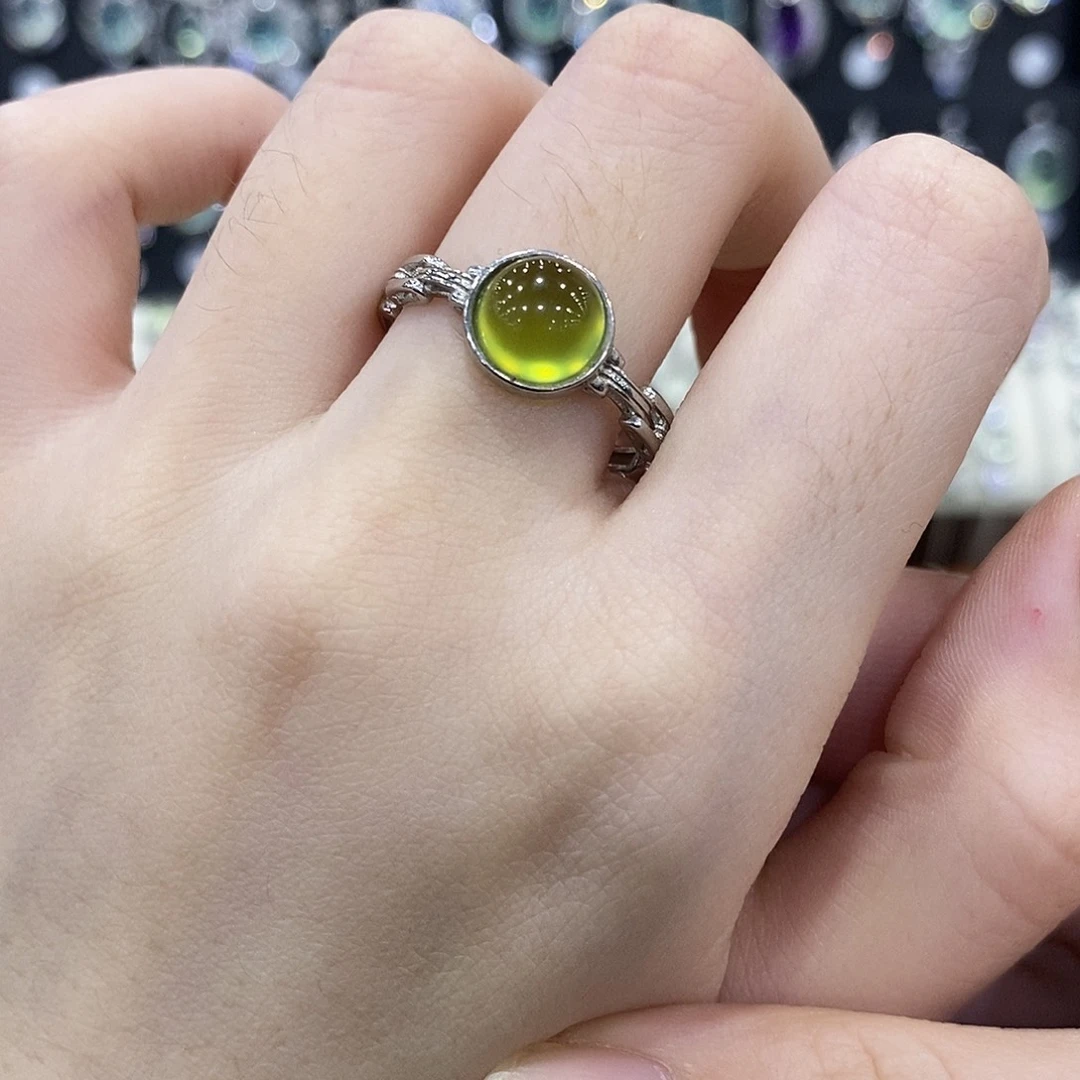 蛇纹石玉银S925镶嵌戒指
