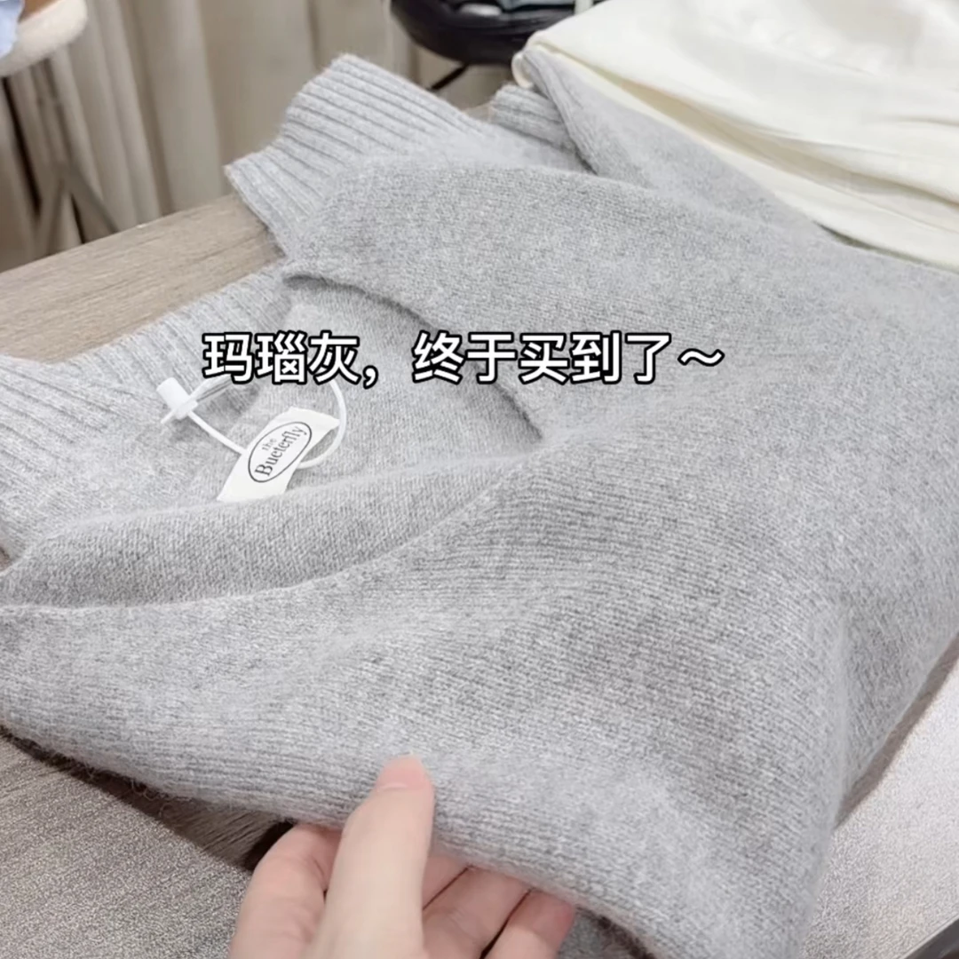 米蓝家名殿～显瘦宽松型外穿V领秋冬毛衣长袖针织衫灰色女0012