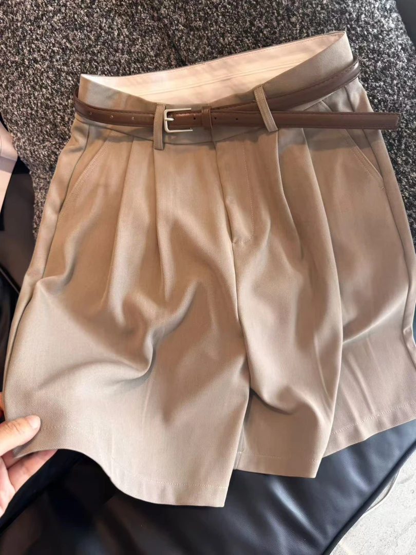 夏季高腰显瘦休闲配腰带西装中裤