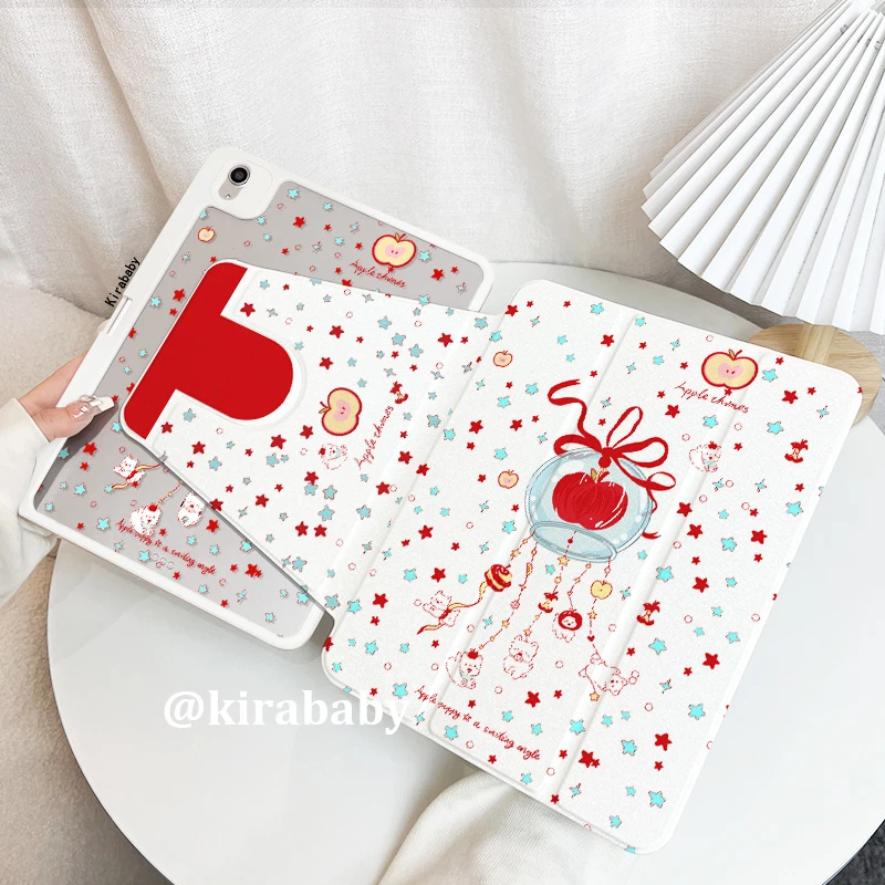 【三折旋转亚克力】风铃小狗苹果ipad平板保护套air6华为小米硬全包