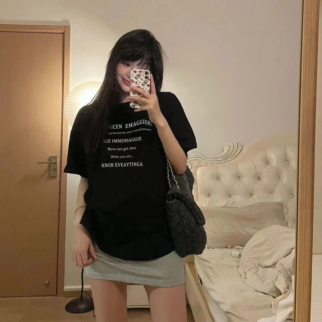 美式潮牌印花短袖t恤女2025夏季新款宽松百搭半袖小众上衣ins复古