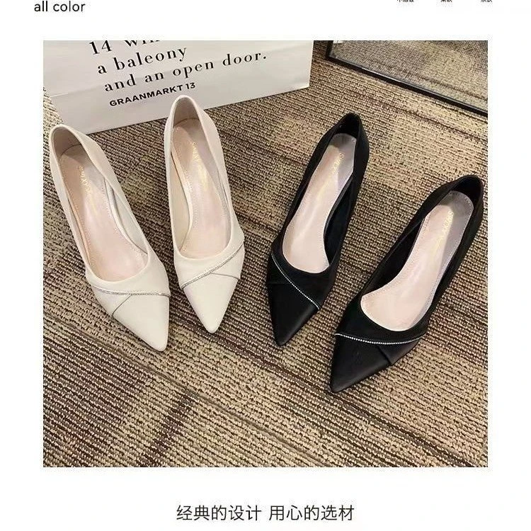 尖头水钻单鞋女2023年春季新款韩版时尚洋气小个子浅口高跟鞋潮