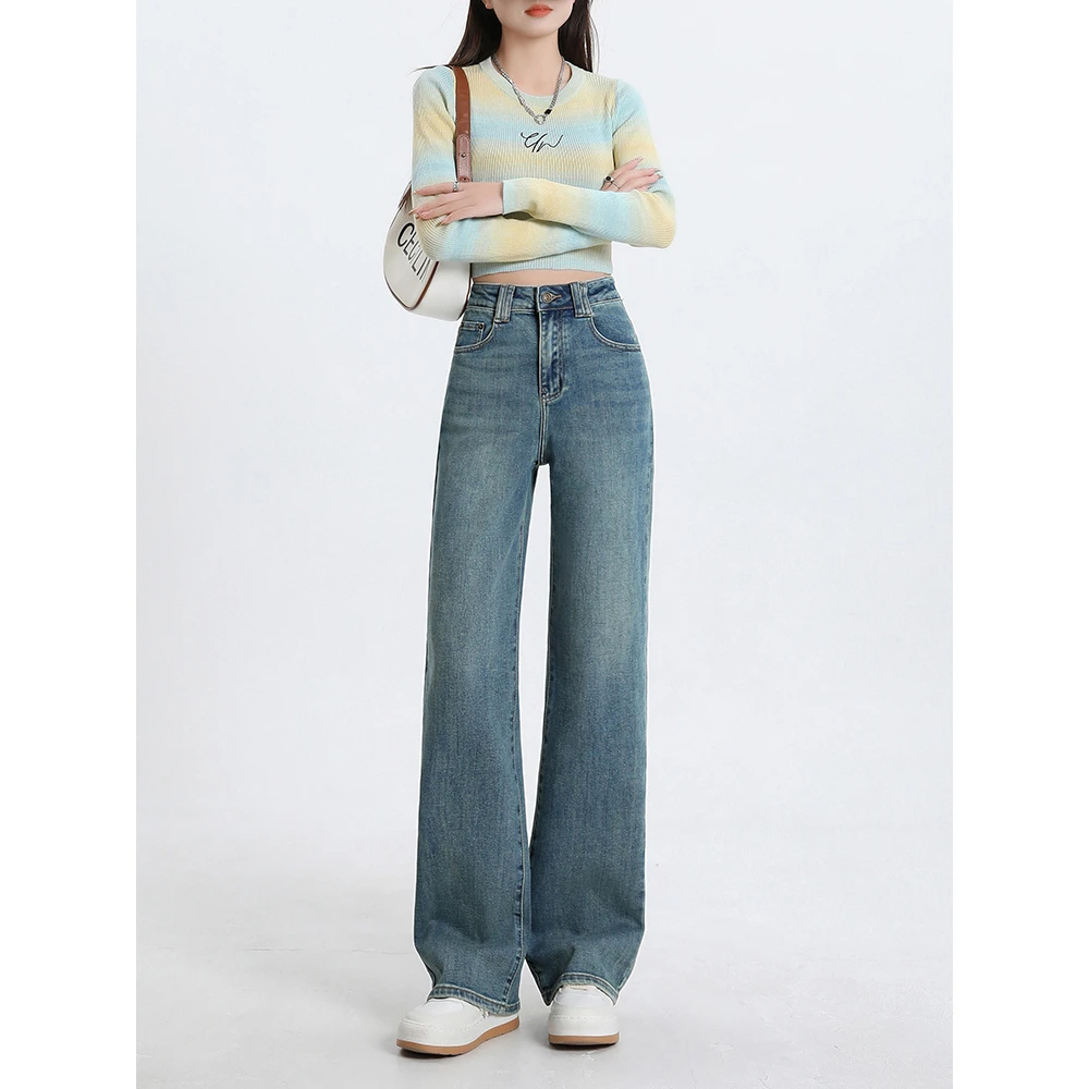 missrococo/洛可可小姐早春新款牛仔阔腿裤宽松显瘦牛仔长裤8922