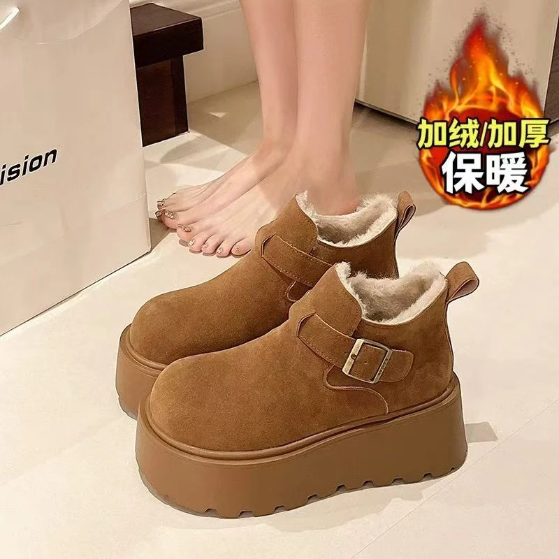D加绒松糕增高棉鞋女勃肯鞋女鞋2024新款厚底保暖雪地靴女3870-18