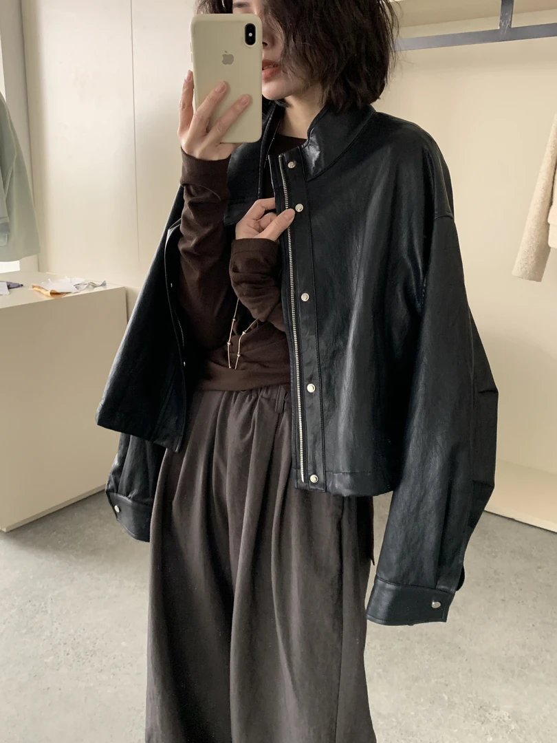 【街头记】休闲街头感轻复古春装新款皮衣 超软蛋白皮