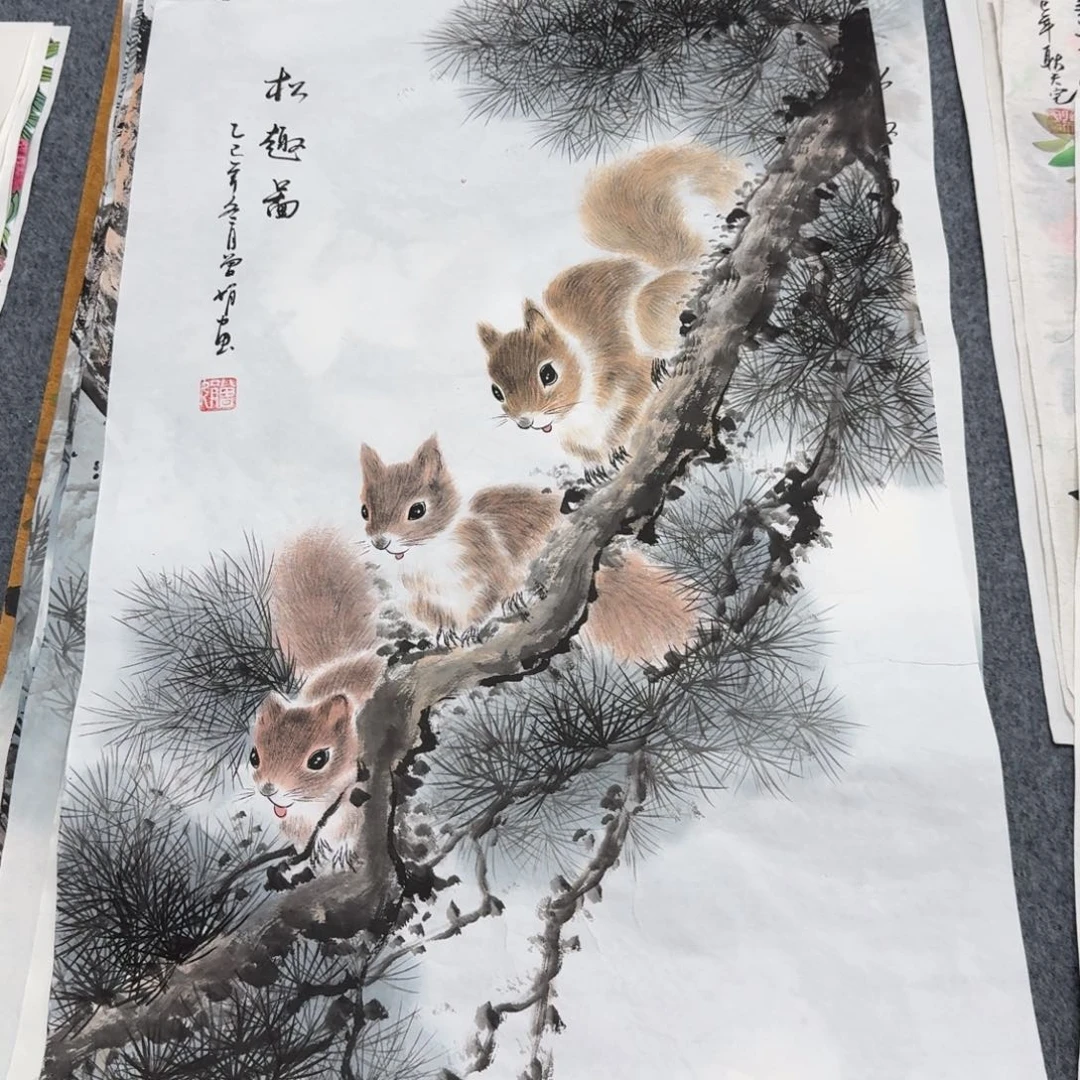 国画四尺三开45X68纯手绘作品