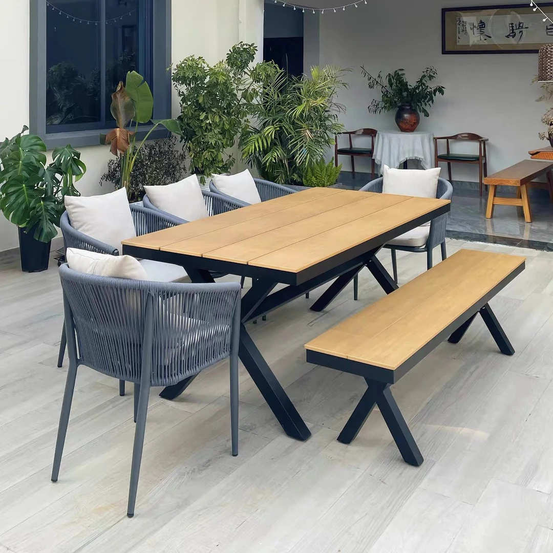 轩菲铝合金户外庭院桌椅室外体闲藤椅别墅花园露台露天阳台咖啡厅