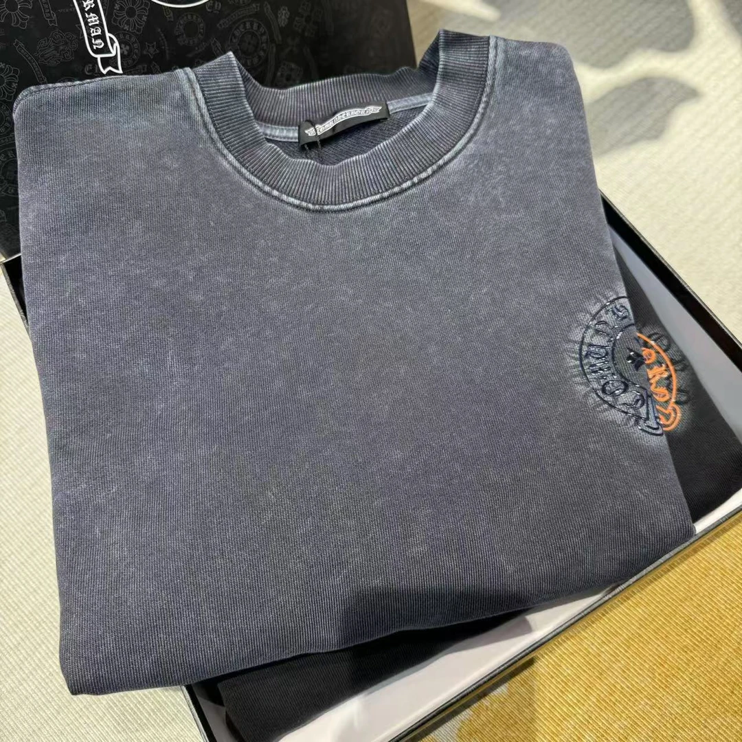 【H611688】秋冬时尚轻奢水洗做旧温变压胶卫衣男女同款