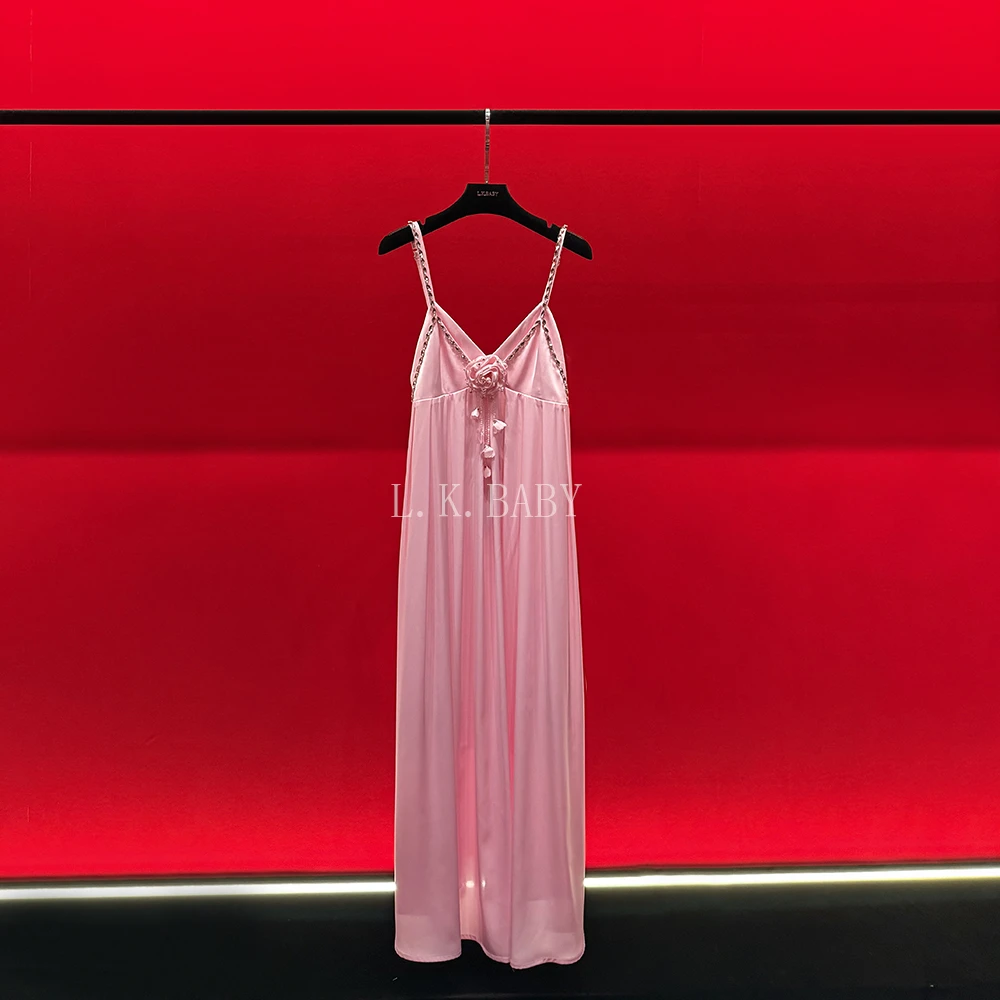 【L.K.BABY】 水晶玫瑰  法式玫瑰纯欲V领闪钻吊带连衣裙