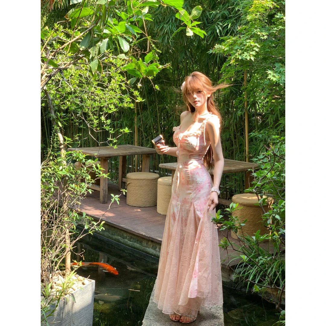 瑞茜·威瑟斯 梦幻鱼姬 夏季小众碎花长裙仙女裙连衣裙 R9232D