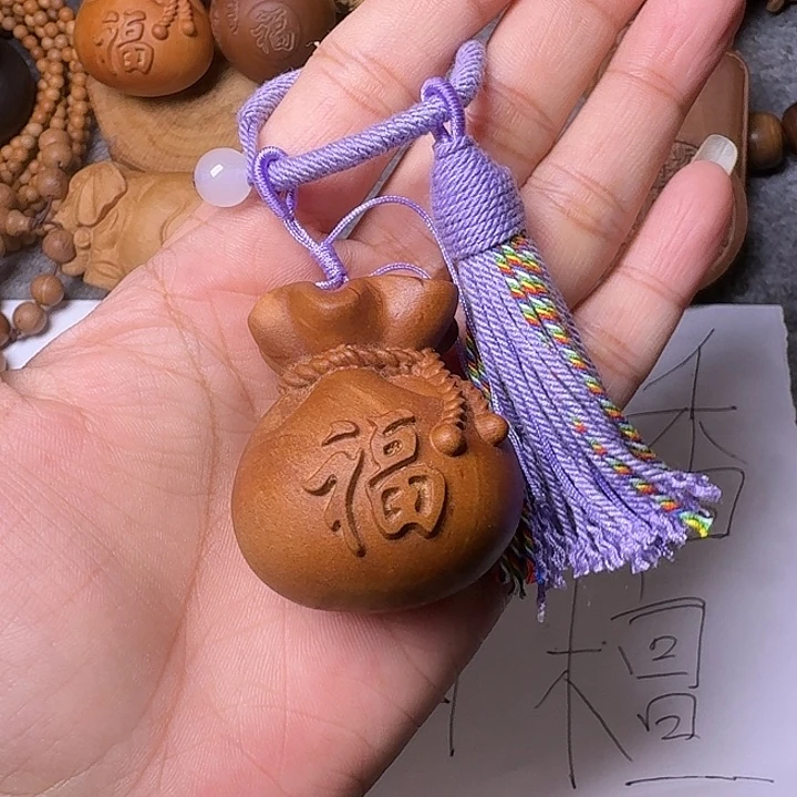 手串/手链檀香木老山檀香雕刻大钱袋子挂件
