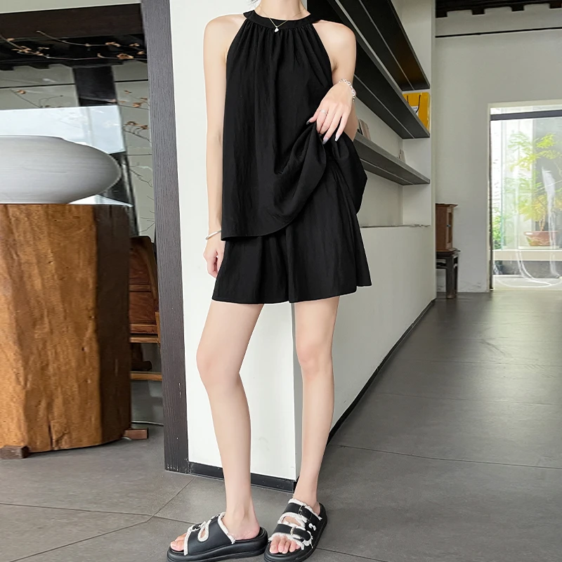 山本无袖上衣女生韩系ins衣服a字短裤外穿夏季气质一整套ootd穿搭