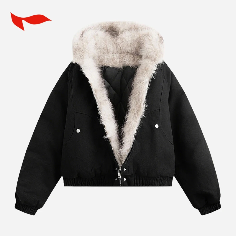 FLYMAN/座山雕毛领冬季情侣棉服加绒加厚保暖男女百搭棉衣