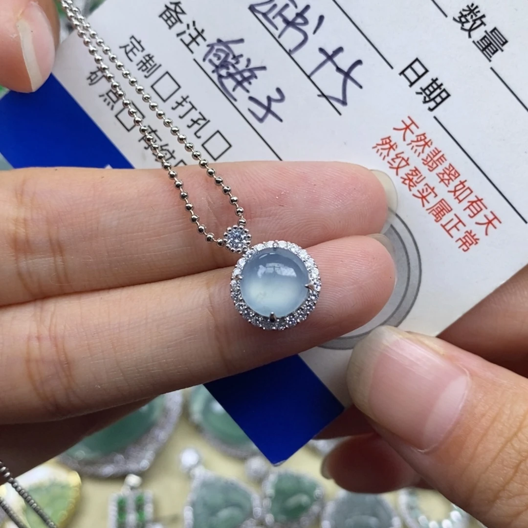 翡翠银S925镶嵌颈饰天然