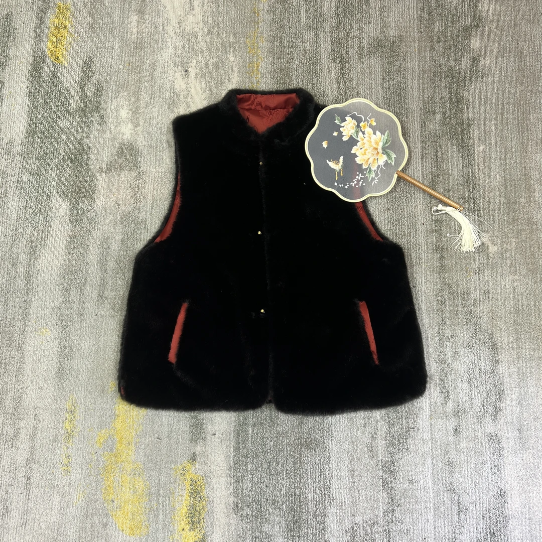 【除夕】新款国风冬款加厚双面双穿提花马甲精致百搭民族风毛毛马甲