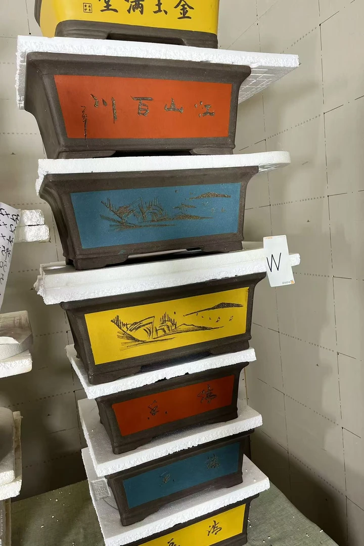 宜兴紫砂盆W组高档粉浆套装组合盆景盆厂家批发