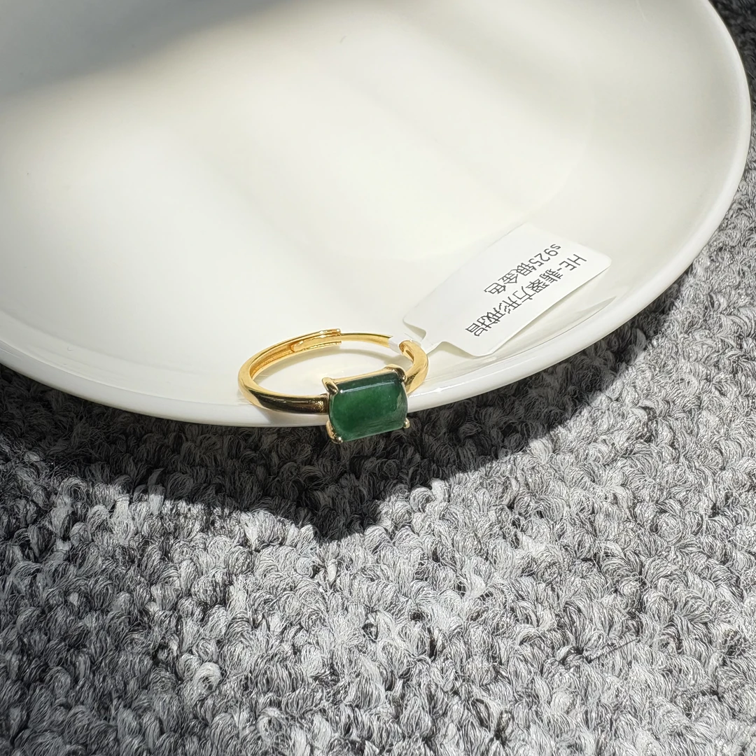 翡翠方形戒指s925银金色约6*8