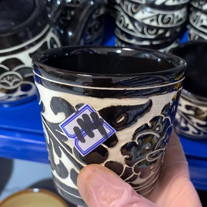 瓷片磁州窑黑刻茶杯笔筒口径8厘米高度8厘米