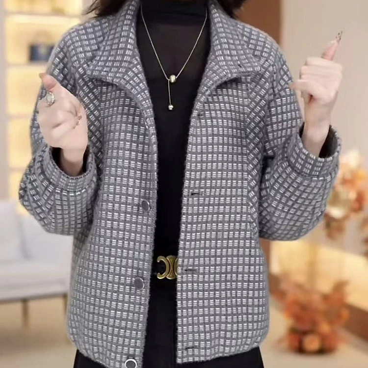 芸锦格纹短款外套女秋冬2025新款宽松立领小个子减龄百搭休闲上衣
