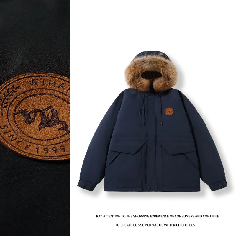 大毛领90白鸭绒男冬季2024年新款工装时尚连帽外套加厚保暖派克服