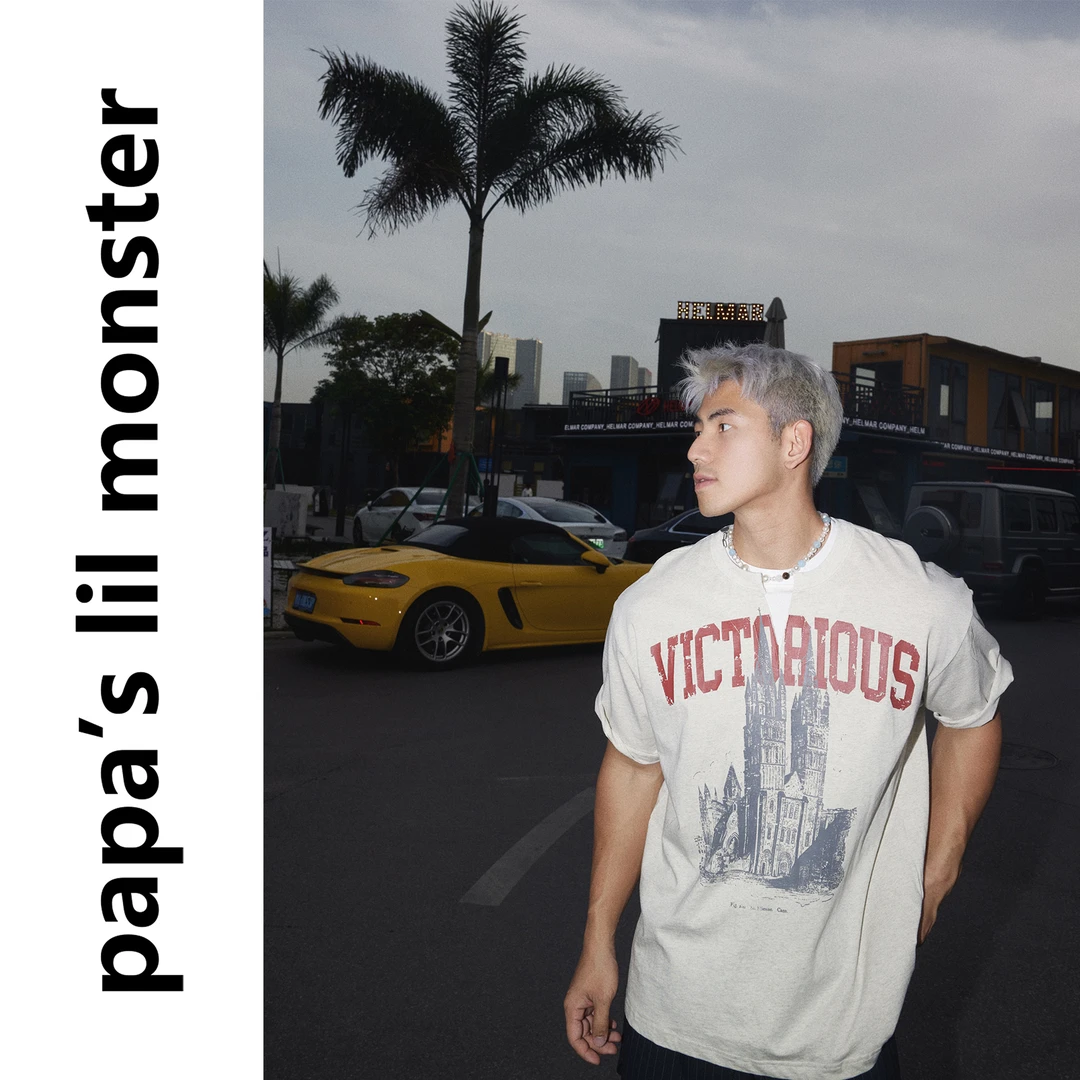 高级建筑 美式复古假两件高楼印花短袖T恤男夏季宽松纯棉百搭上衣