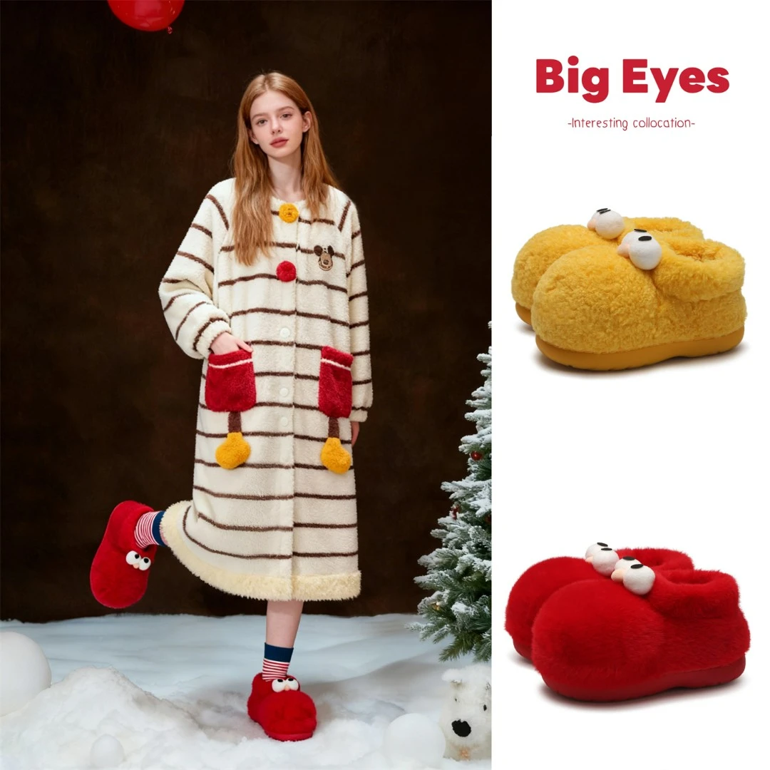 细细条 2025冬款外穿加绒保暖舒适毛毛鞋创意趣味大眼时尚雪地靴