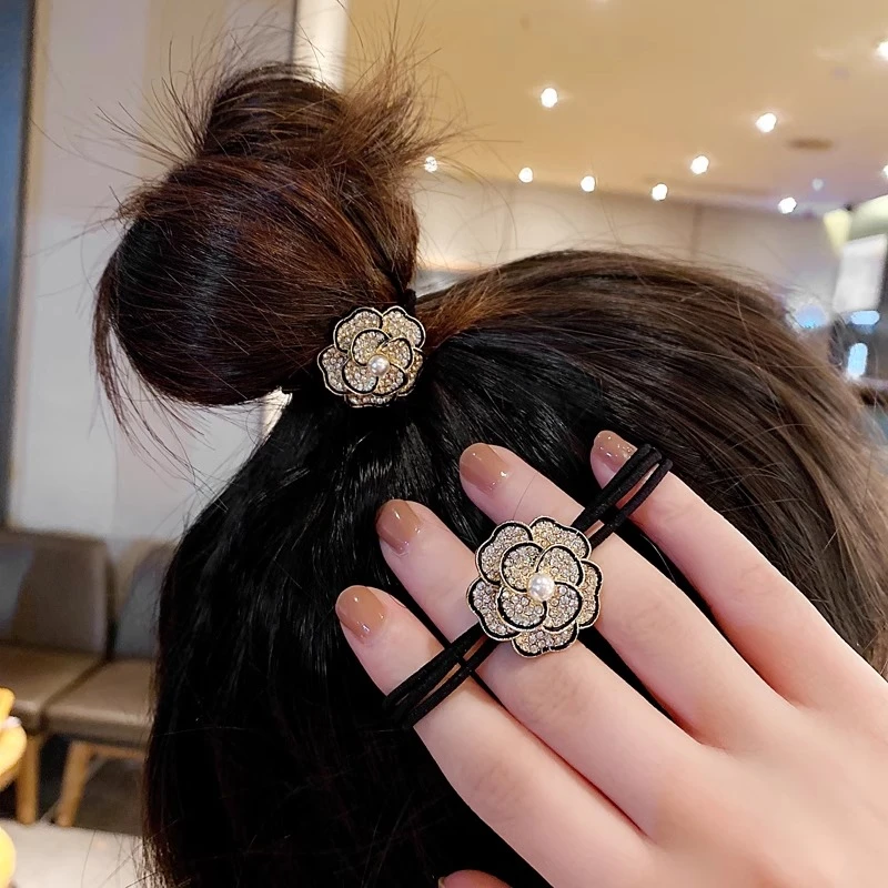 小香风精致山茶花发绳扎头绳女洋气头绳皮筋马尾头饰发圈扎头发饰