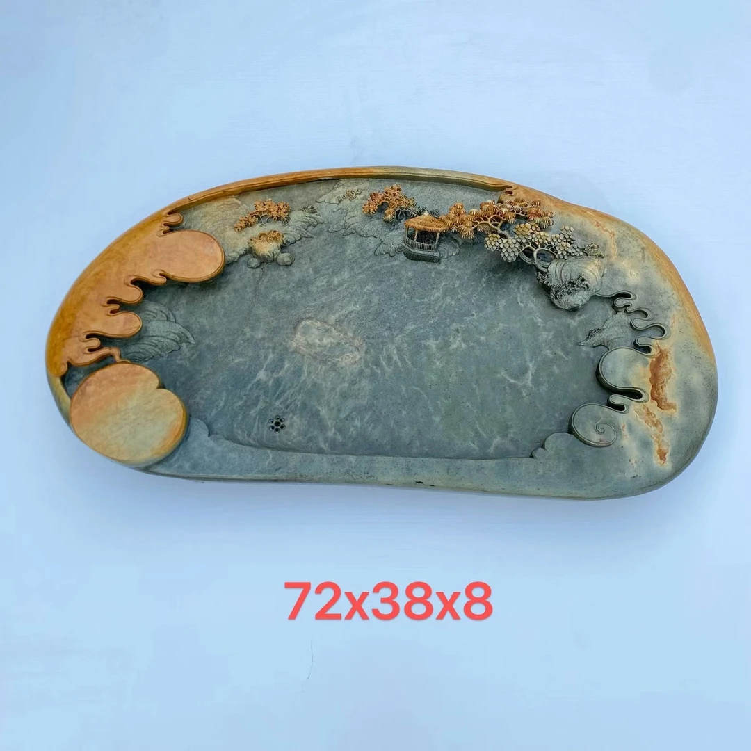 端砚石绿端手工精雕茶盘