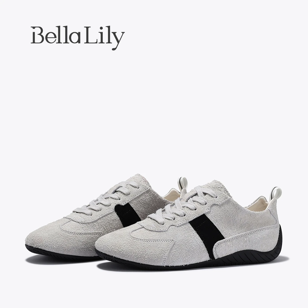 BellaLily2025夏季韩系简约风德训鞋绒面百搭休闲鞋运动软底女鞋