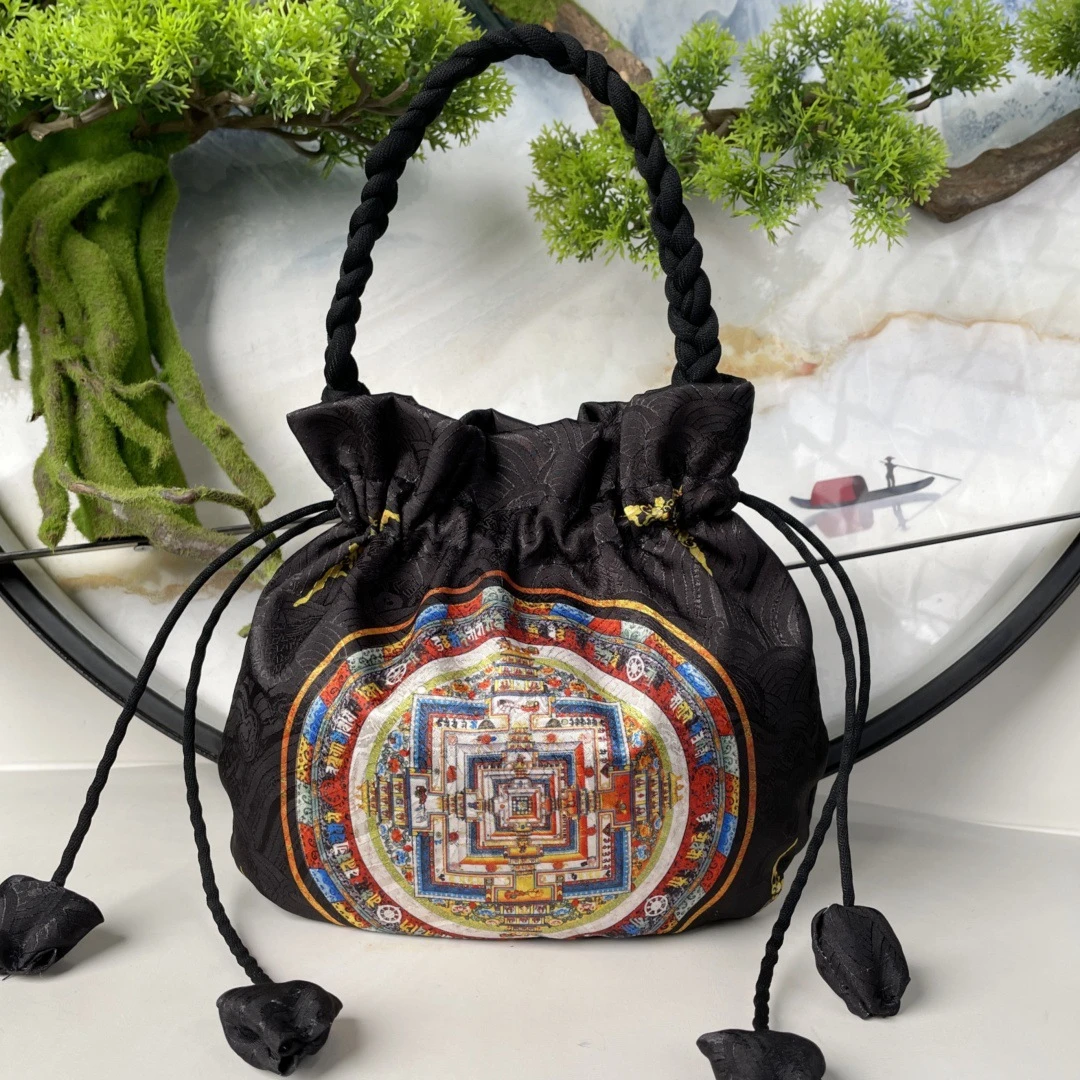 【锦绣江南】中国风元宝包新款单肩手提时尚简约防香云纱抽绳斜挎包