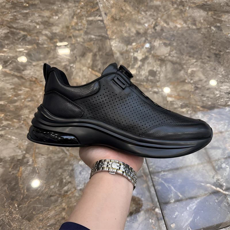 夏季新款男鞋韩版百搭厚底镂空休闲鞋头层牛皮潮流打孔透气鞋子男