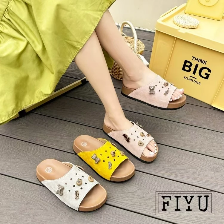 夏季新款磨砂厚底丑萌外穿2025时尚百搭一字拖鞋凉拖鞋F250608