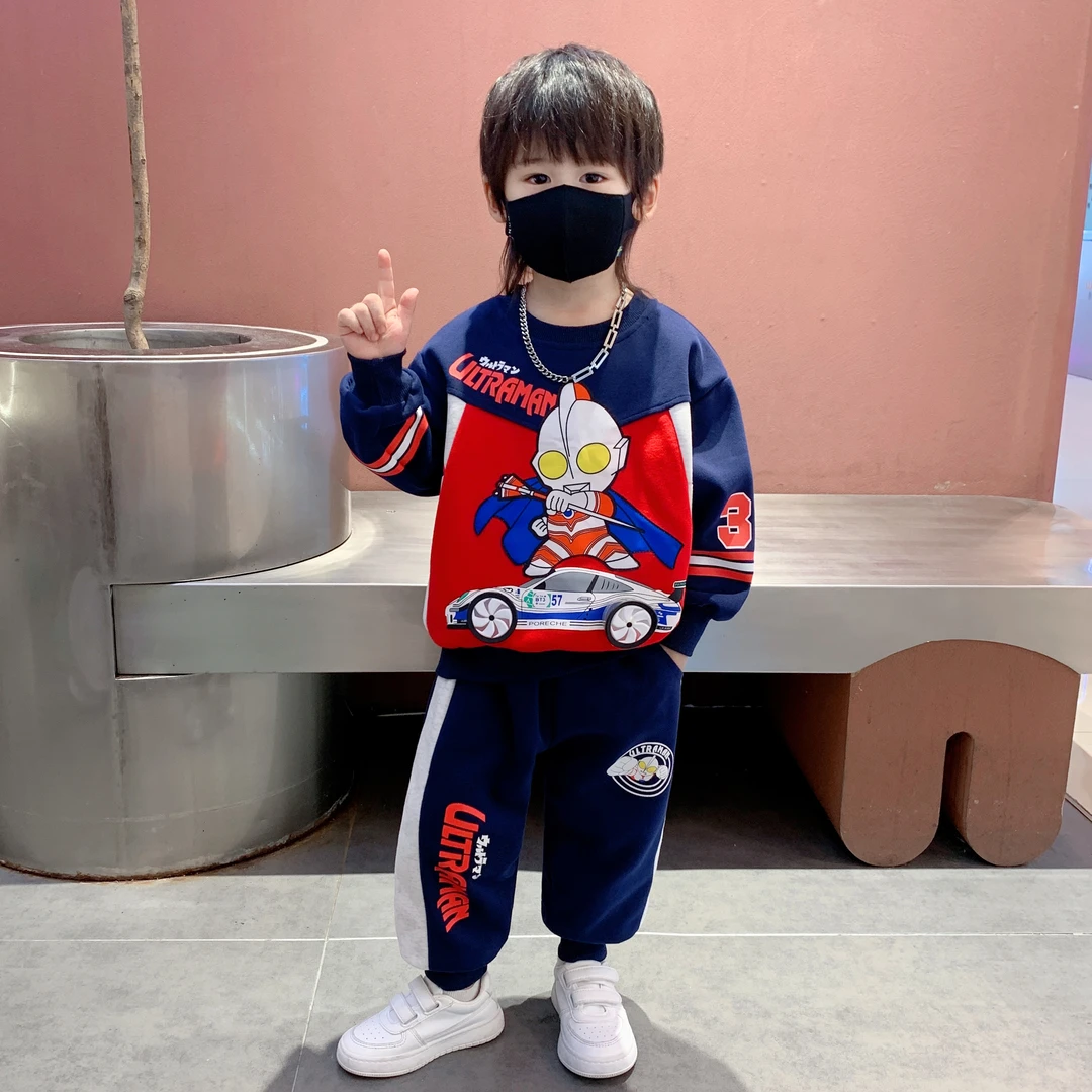 奥特曼男童2025新款春秋套装儿童卡通衣服洋气男孩帅气加绒两件套