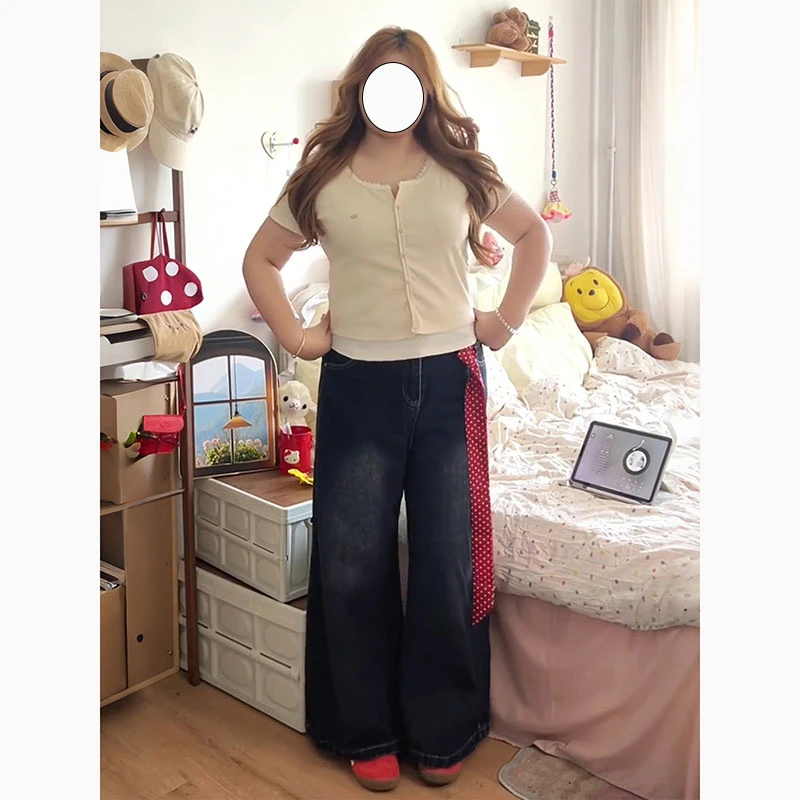 300斤特大码韩版牛仔长裤女夏季新款胖mm显瘦梨形身材直筒阔腿裤