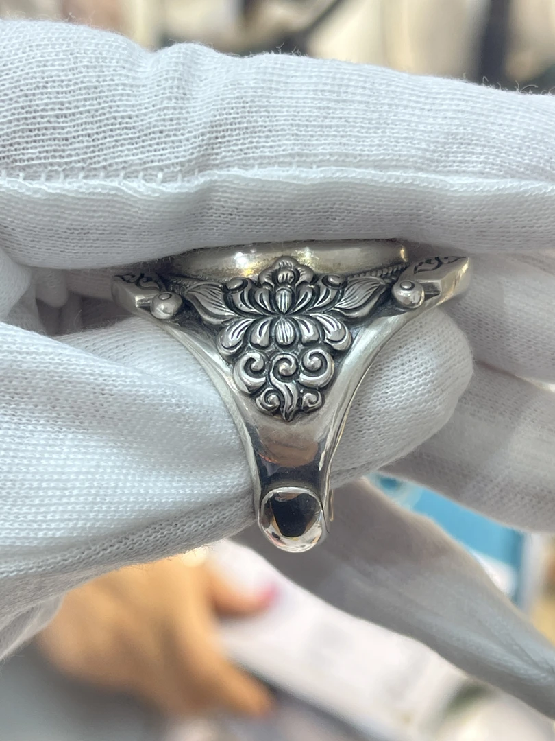足银戒指 莲花工艺足银戒指