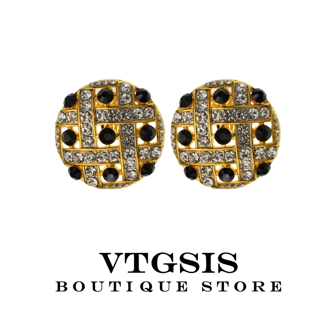 VTGSIS 合金合成锆石耳饰 黑色网格耳夹百搭复古宫廷风耳饰22036