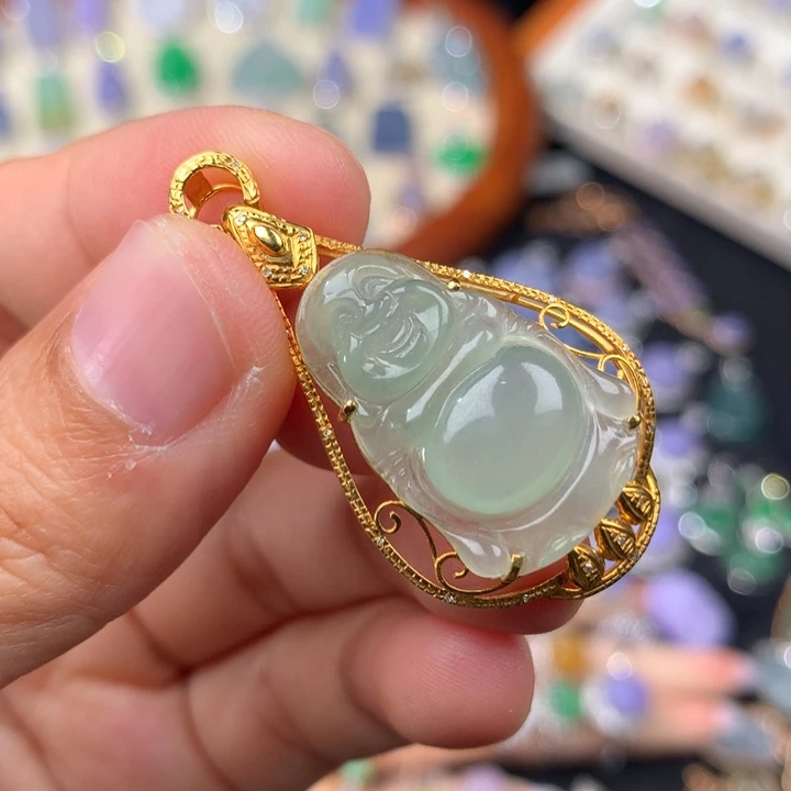 翡翠18K金镶嵌吊坠(不含链)