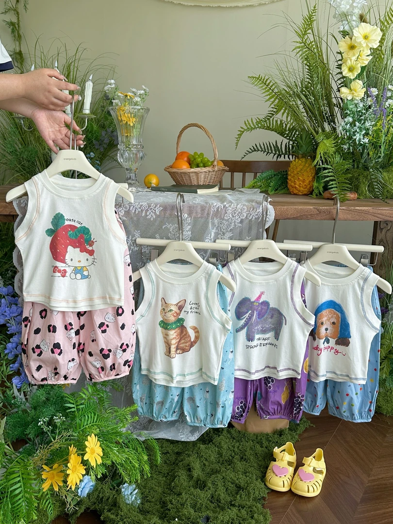 【郝叔童品】女童卡通背心九分裤两件套夏款儿童休闲套装HS62476