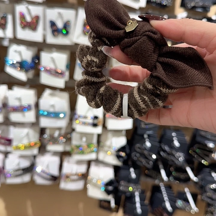 棕色蝴蝶结条纹发圈