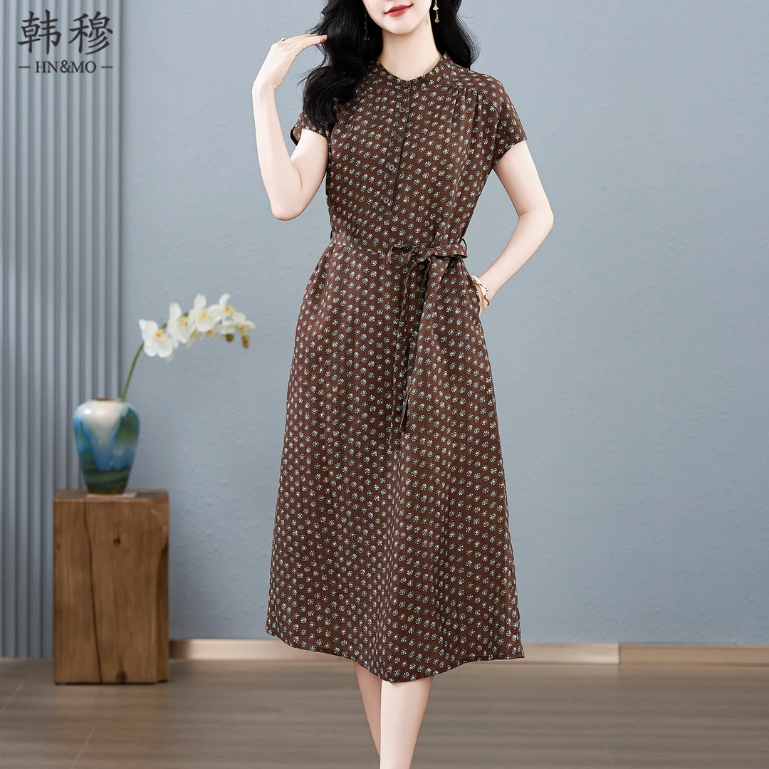 时尚高档品牌天丝亚麻连衣裙女2025年夏季新款复古文艺显瘦碎花裙