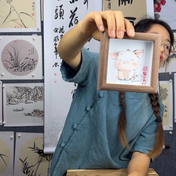 丙烯画手绘财猪满户