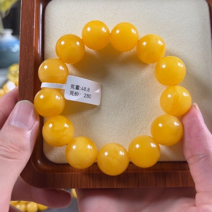 手串蜜蜡未镶嵌18mm+鸡油红焦皮同料圆珠tt