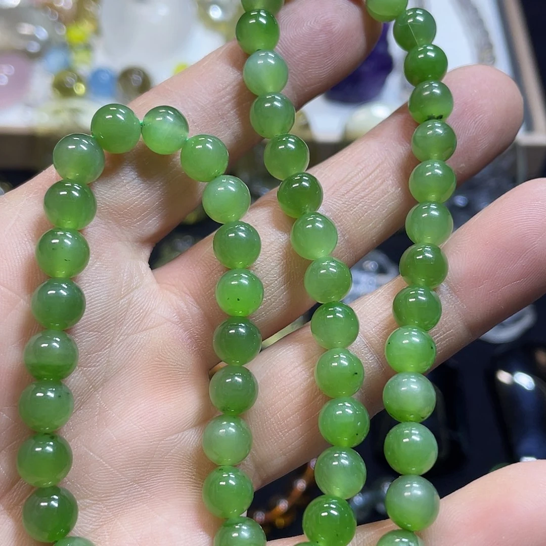 和田玉（碧玉）未镶嵌颈饰碧玉萍果绿项链